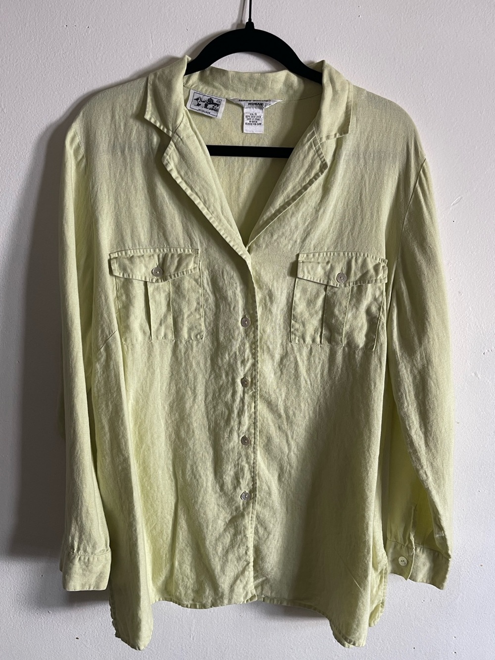 Richard Malcolm Woman 100% Irish Linen Button Down 1X Key Lime Green Coastal